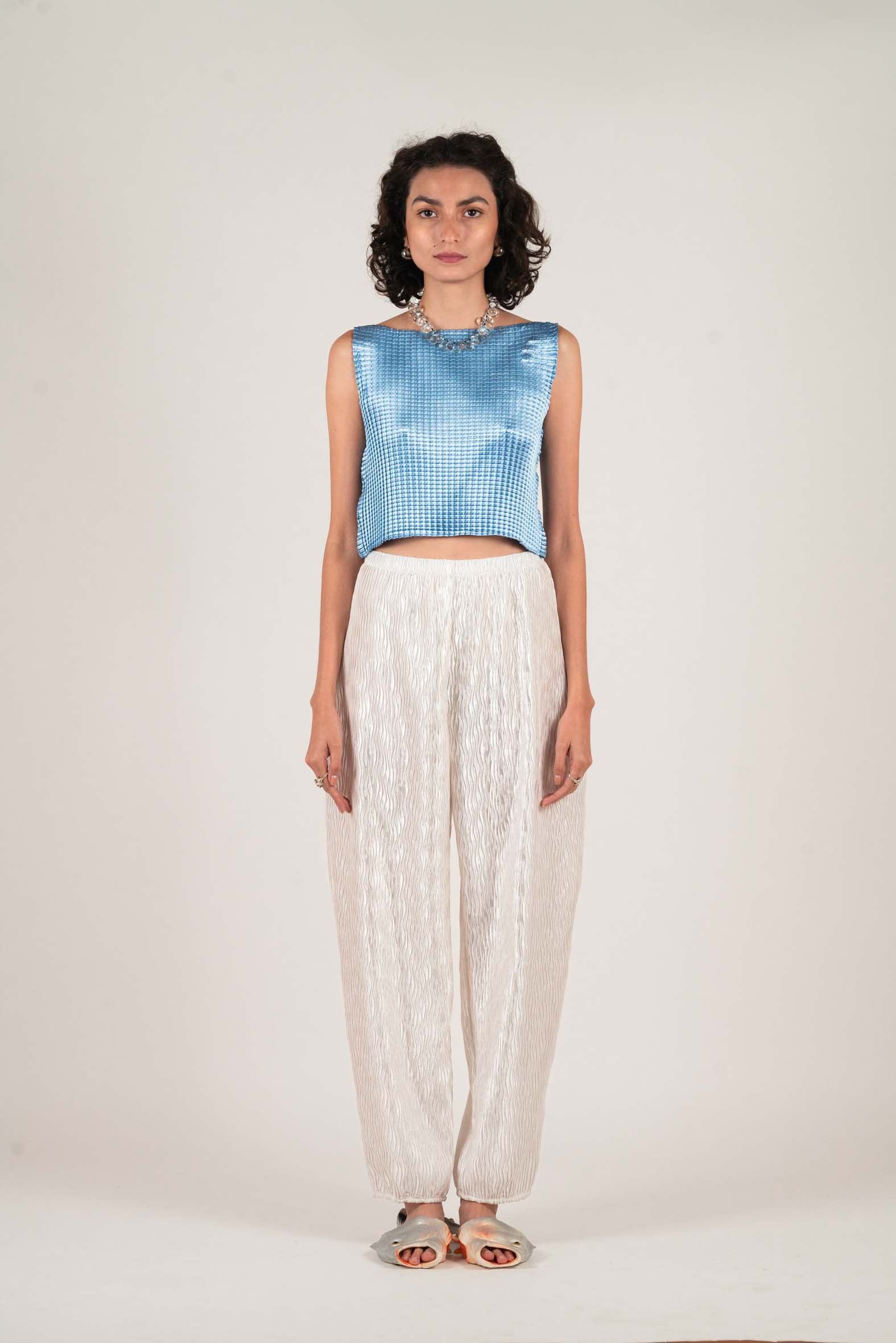 NIN STUDIO PLEATED TANK SINGLET BLUE 1