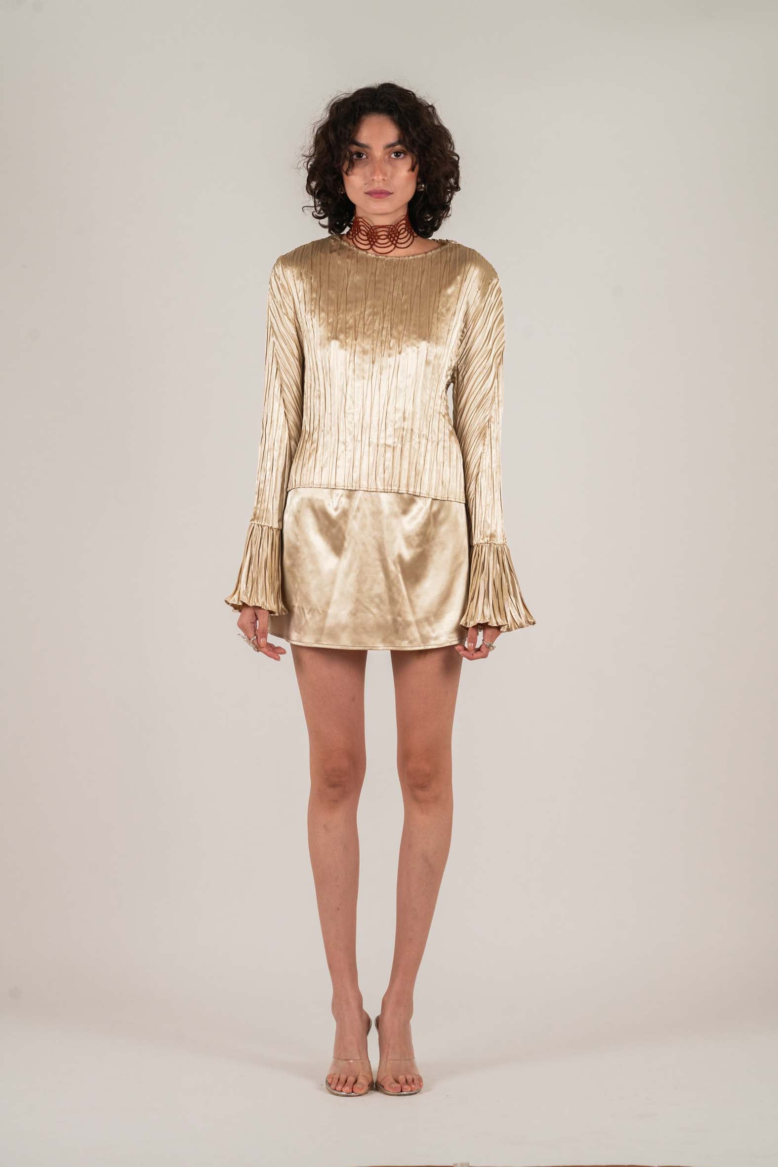 NIN STUDIO SIMPLE PLEATED TOP SS25 BEIGE 1