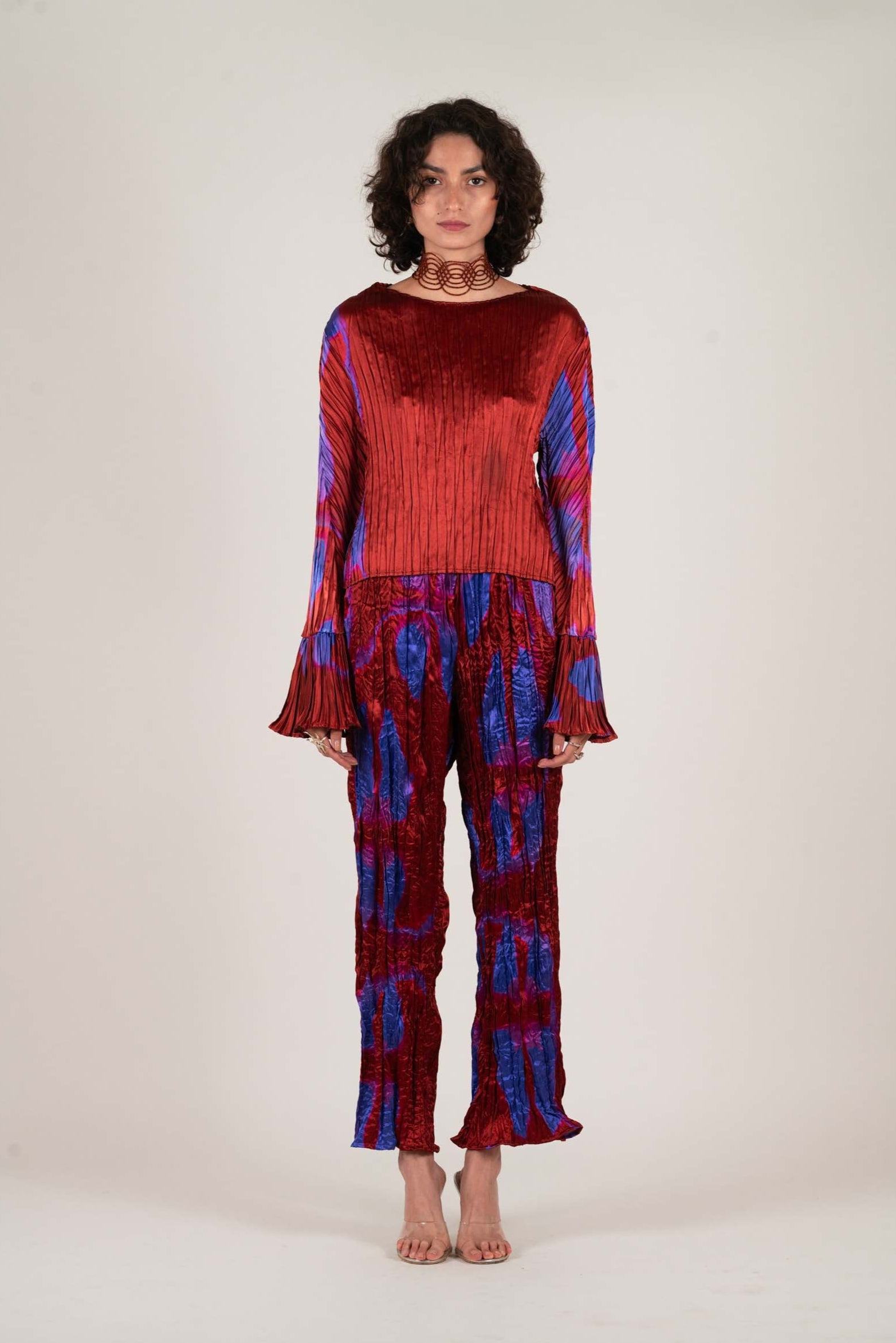 NIN STUDIO SIMPLE PLEATED TOP SS25 PRINTED VIOLET LABIA 1