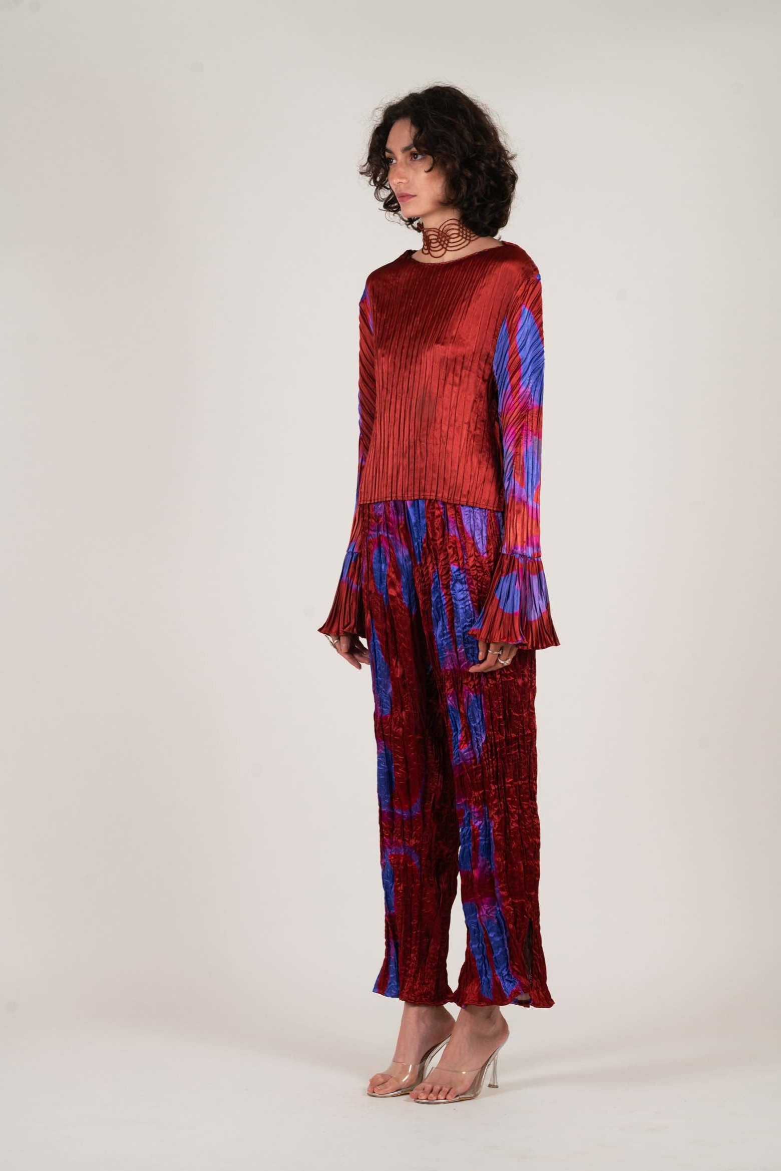 NIN STUDIO SIMPLE PLEATED TOP SS25 PRINTED VIOLET LABIA 2