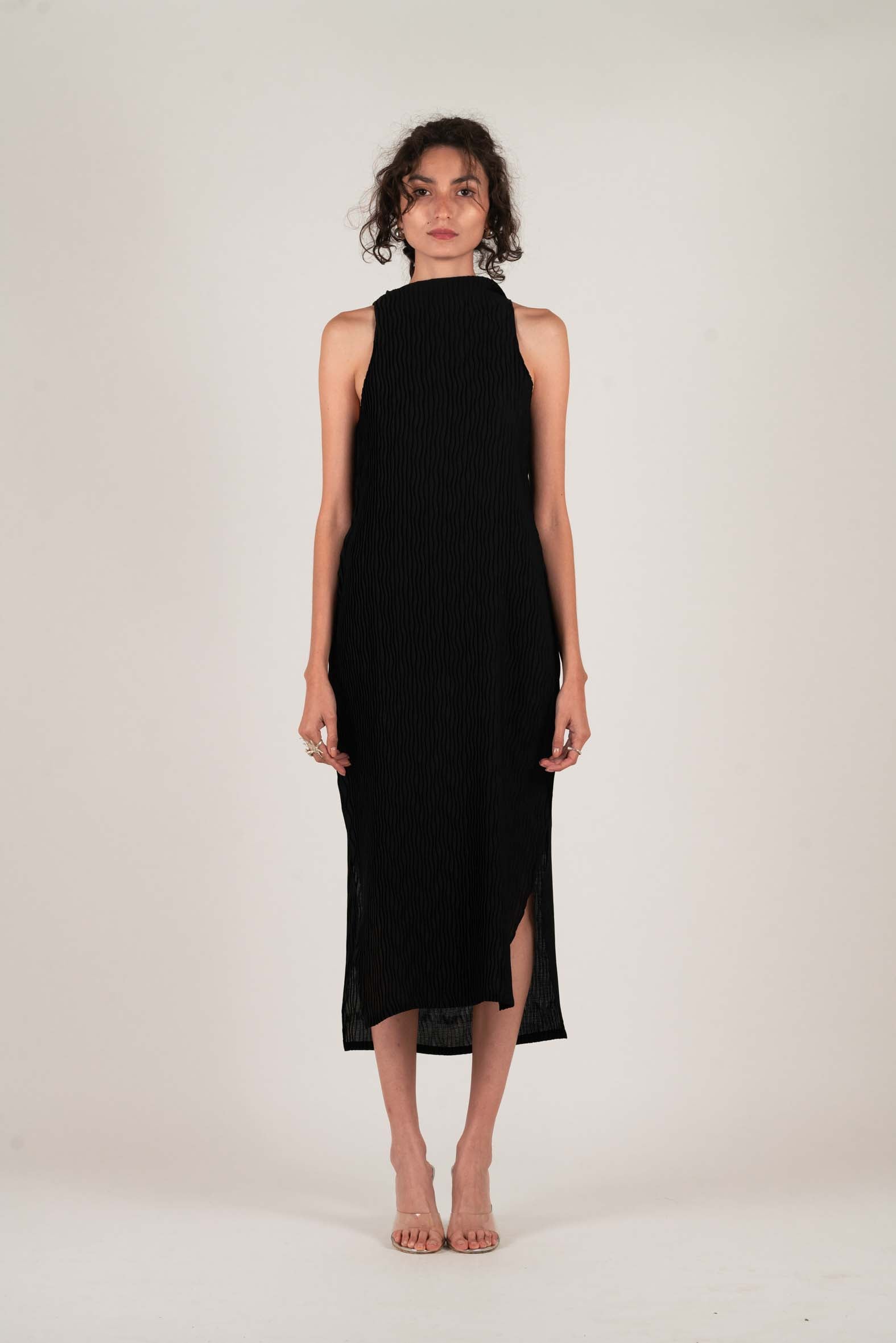 strapless open back dress Wave Tank Dress Chiffon Brown / Small