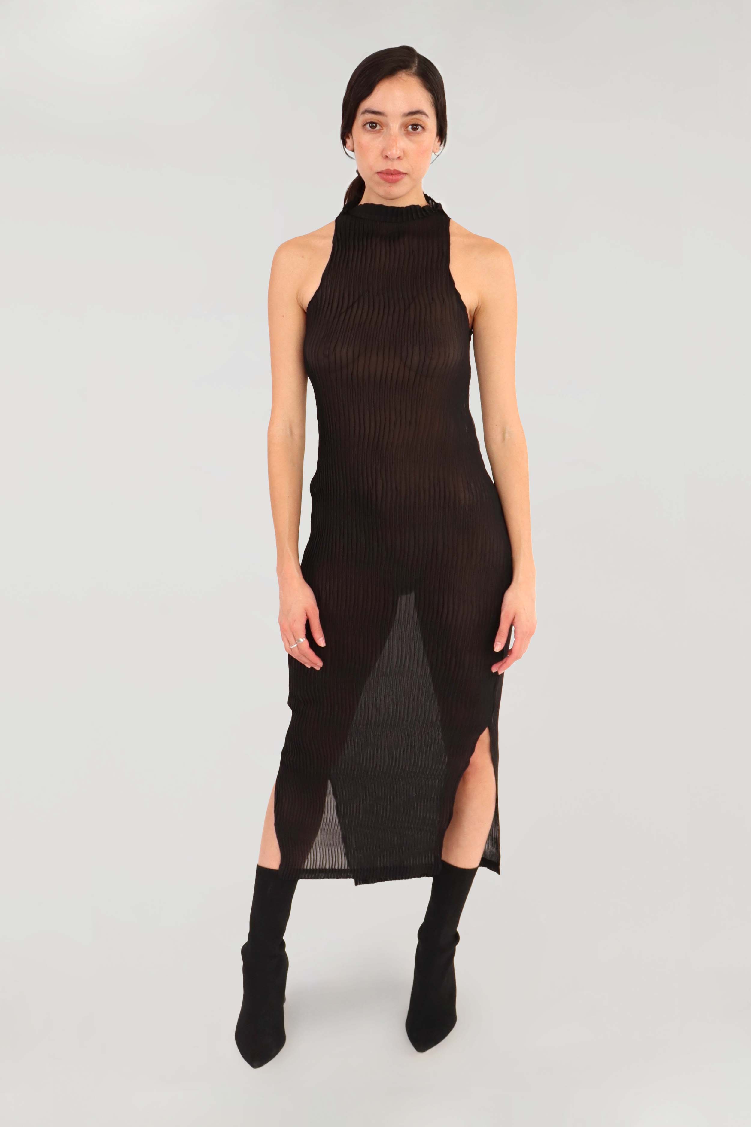 NIN STUDIO WAVE TANK DRESS FW23 BLACK SHEER 1