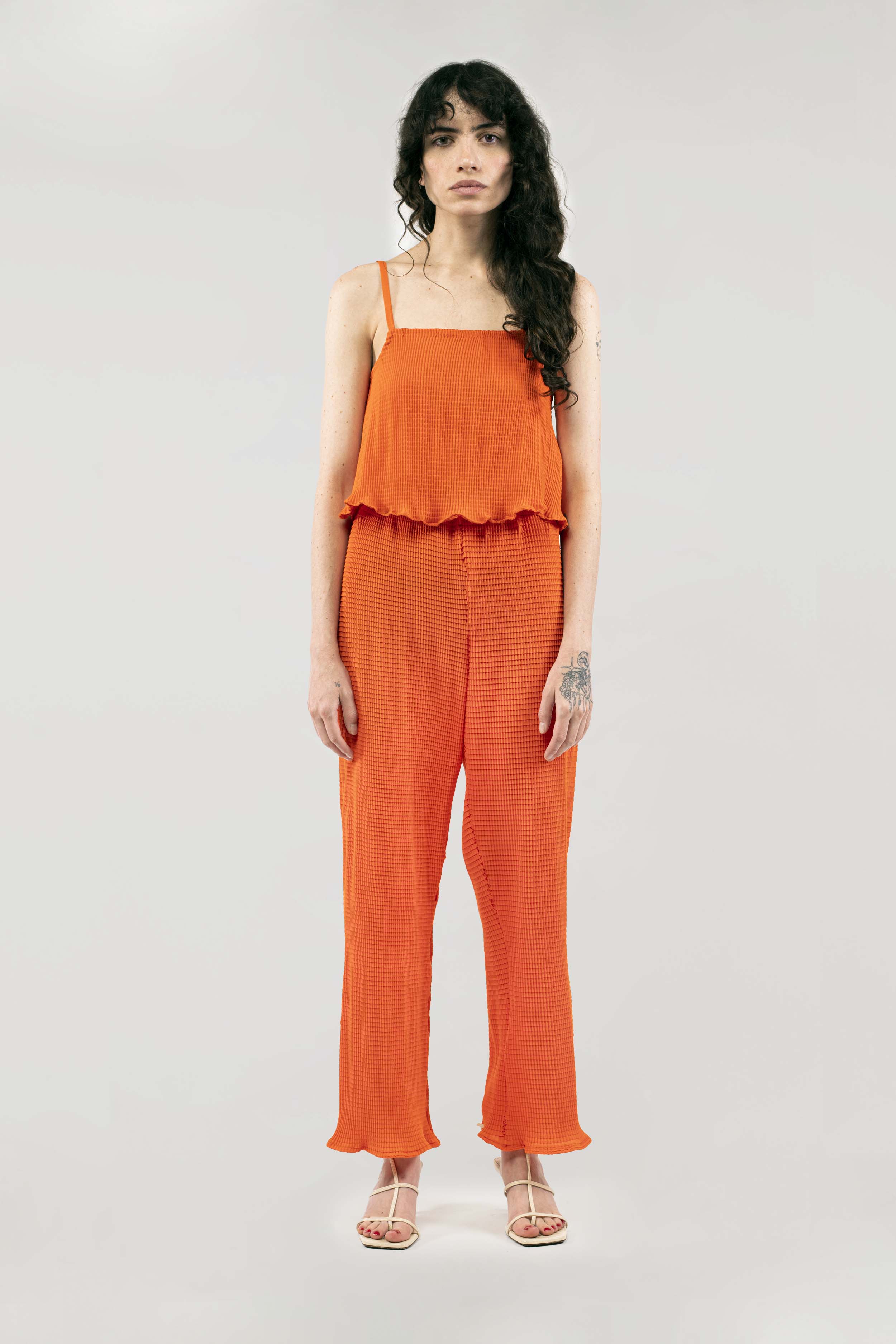 NIN STUDIO PLEAT STRAP SINGLET ORANGE 1