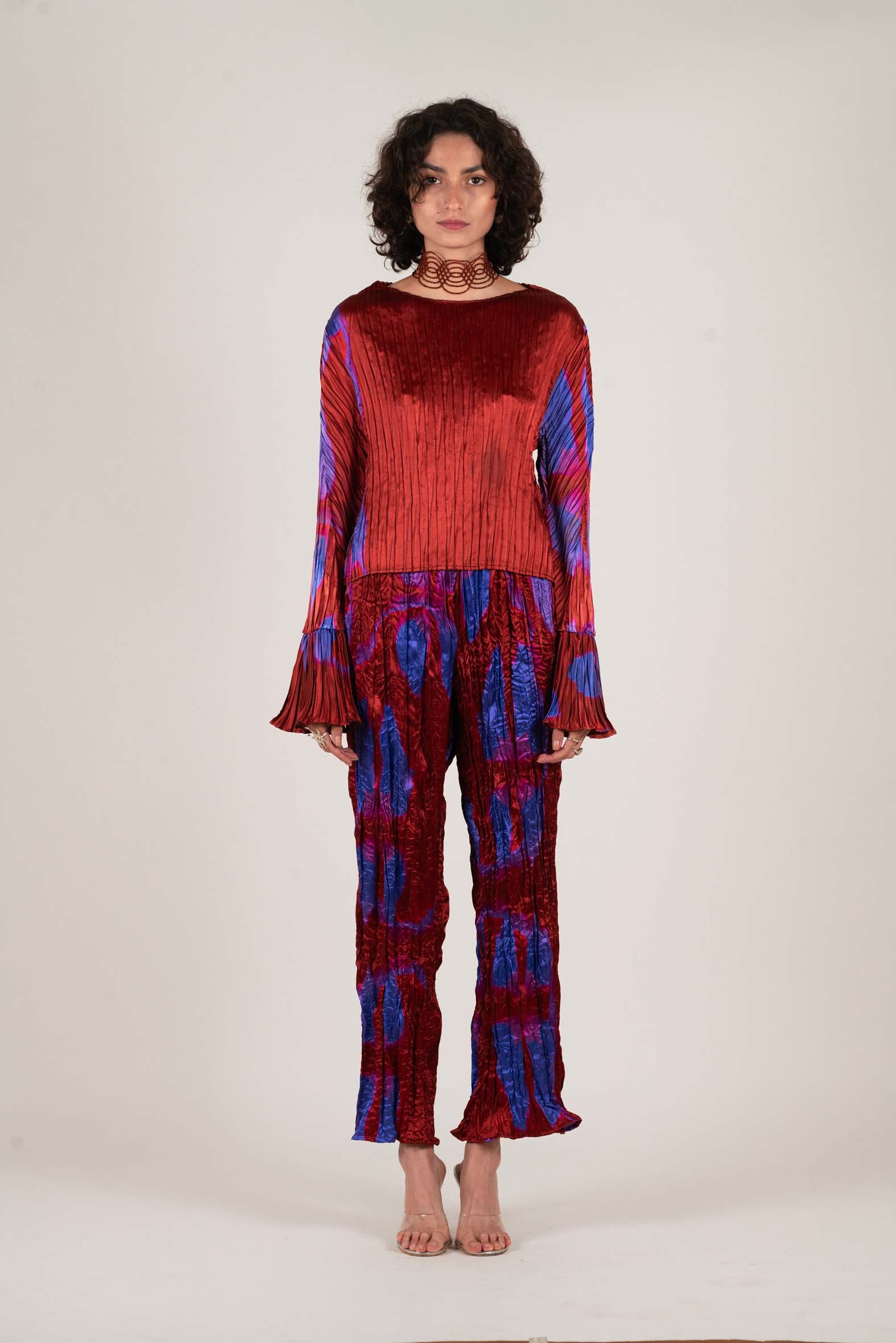 NIN STUDIO SIMPLE PLEATED TOP SS25 PRINTED VIOLET LABIA 1
